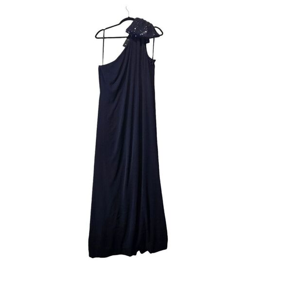Lauren Ralph Lauren Prom Dress Evening Gown Navy Blue Oversized Sequin Bow Event - Picture 4 of 7